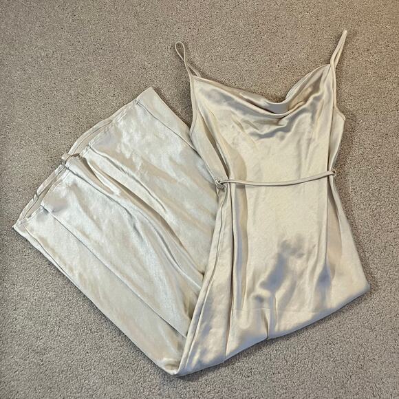 Champagne satin midi dress cowl neck, glam night out new year's - Picture 2 of 10